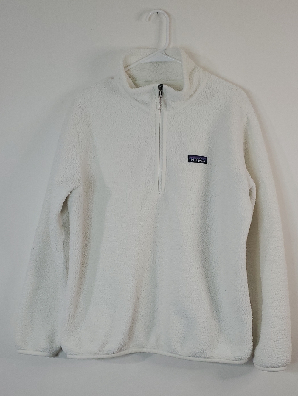Patagonia Women's White Fleece 1/4 Zip Sherpa Mockneck Pullover Lg Los Gatos